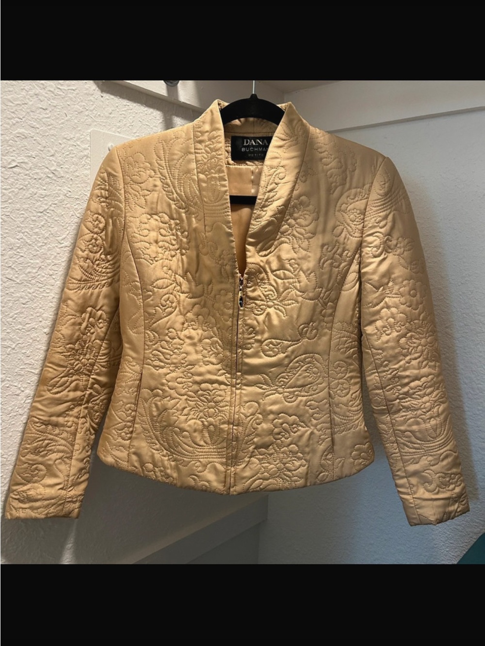 Dana Buchman Quilted Cream Floral Bomber Jacket